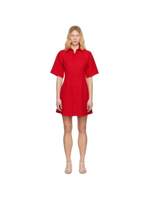 AMI Paris Red Wool Short Sleeve Shirt Minidress