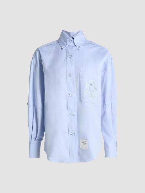 Thom Browne Women's Supersized Embroidered Crest Button-Down Shirt - Light Blue