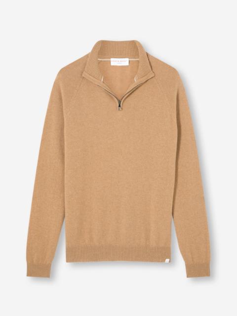 Derek Rose Men's Half-Zip Sweater Finley Cashmere Camel