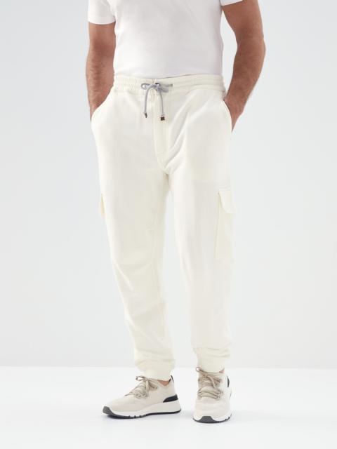 Cotton French terry trousers with cargo pockets and elasticated cuffs