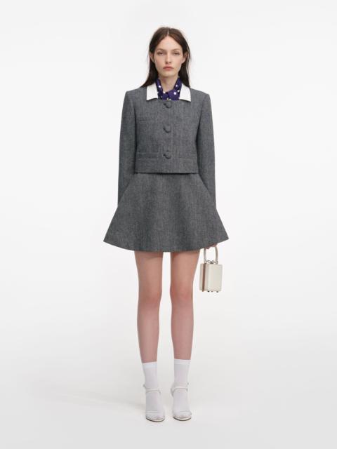 self-portrait Grey Herringbone Scarf Detail Jacket