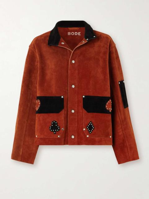 BODE Deck of Cards stud-embellished two-tone suede jacket