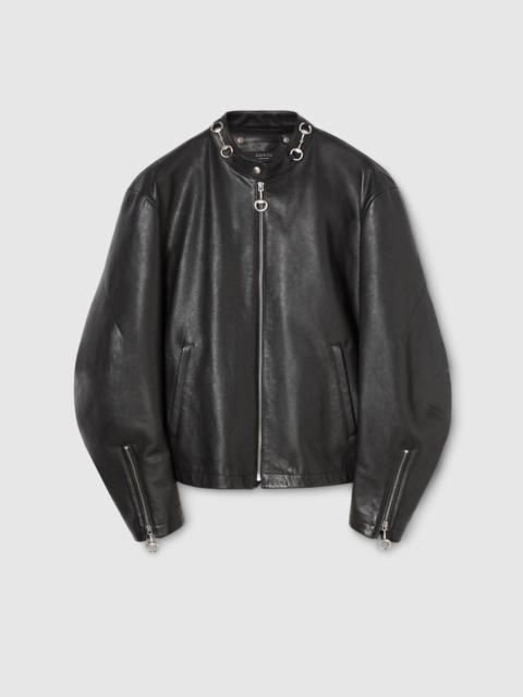 GUCCI Leather jacket with Horsebit