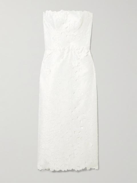 COSTARELLOS Astelle Strapless Guipure Lace Midi Dress