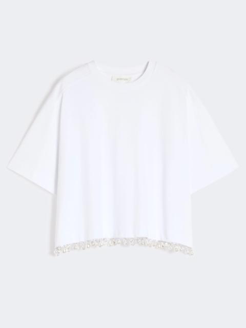 Sportmax PALMAS Pearl-embroidered cropped T-shirt - OPTICAL WHITE