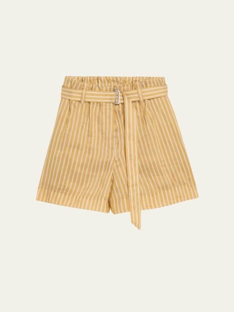 Brunello Cucinelli Belted Striped Linen-Silk Bermuda Shorts