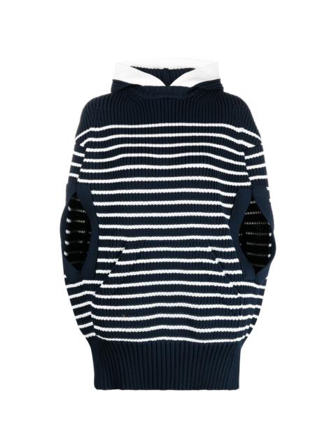 sacai striped knitted hoodie