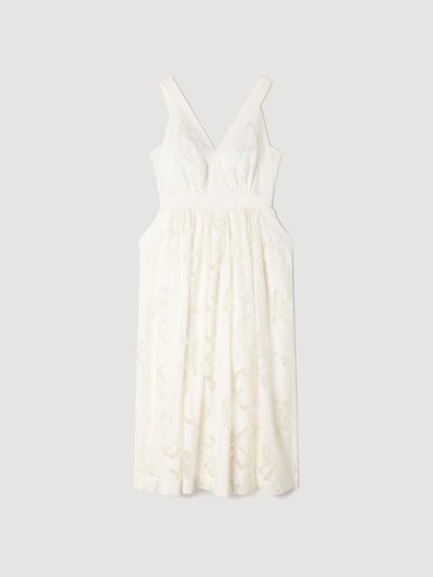 Sandro OPENWORK FLORAL COTTON MIDI DRESS