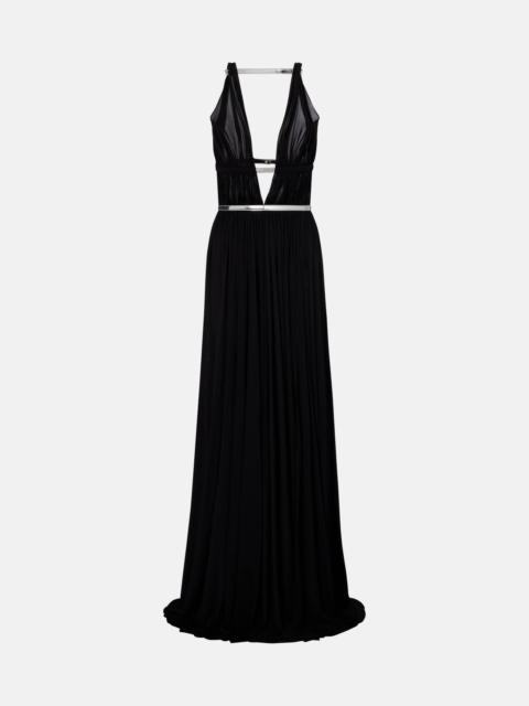 Alaïa Leather-trimmed draped gown