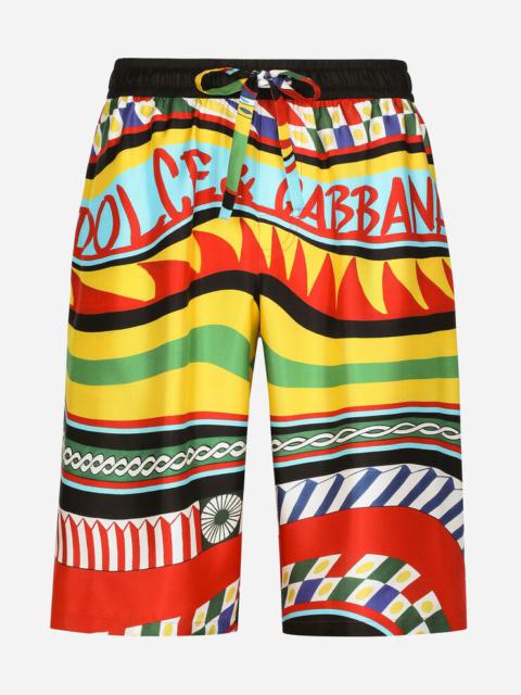 Dolce & Gabbana Silk twill jogging shorts with carretto print
