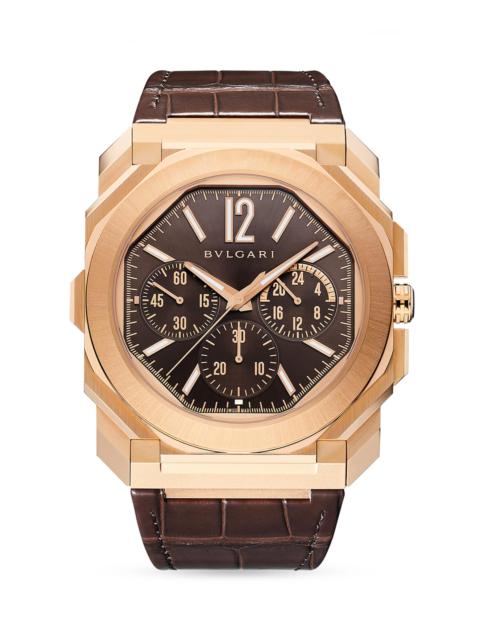 BVLGARI Men's Octo Finissimo 18K Rose Gold & Alligator Leather Chronograph Watch - Brown