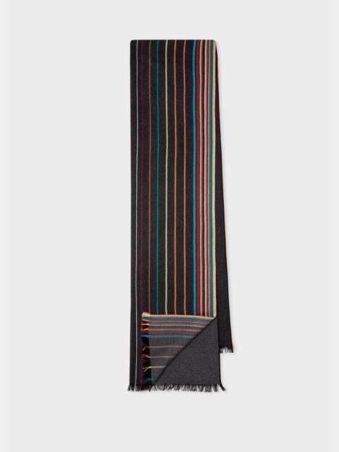 Paul Smith Black Wool-Silk 'Signature Stripe' Scarf