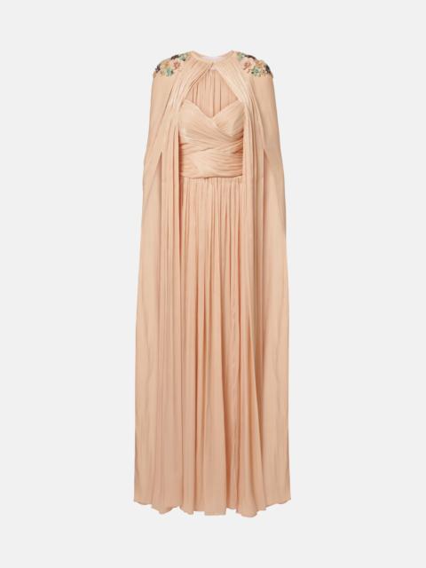 COSTARELLOS Sireen caped embellished georgette gown