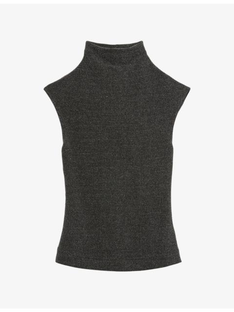 REISS Seranne Funnel-Neck Metallic-Woven Top