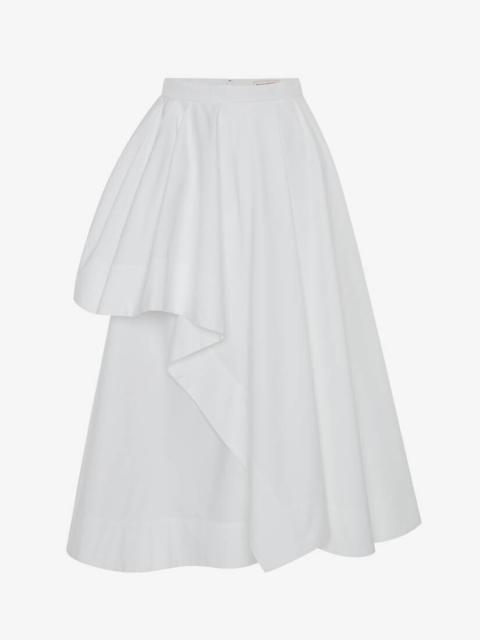 Women's Asymmetric Drape Midi Skirt in Optic White