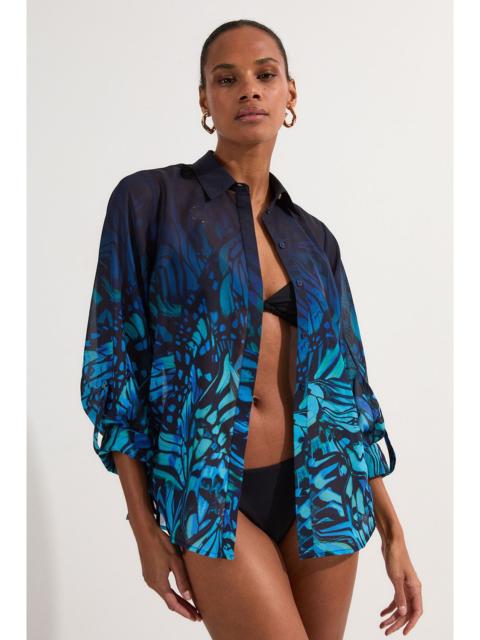 KAREN MILLEN Tall Ombre Butterfly Georgette Beach Shirt