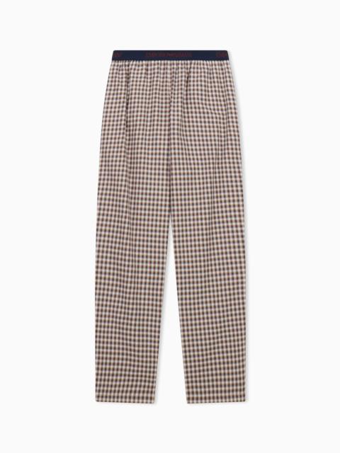 EMPORIO ARMANI CHECKERED COTTON LOUNGE PANTS WITH ELASTIC WAISTBAND