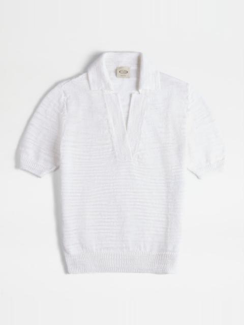 Tod's SHORT-SLEEVED POLO SHIRT IN KNIT - WHITE