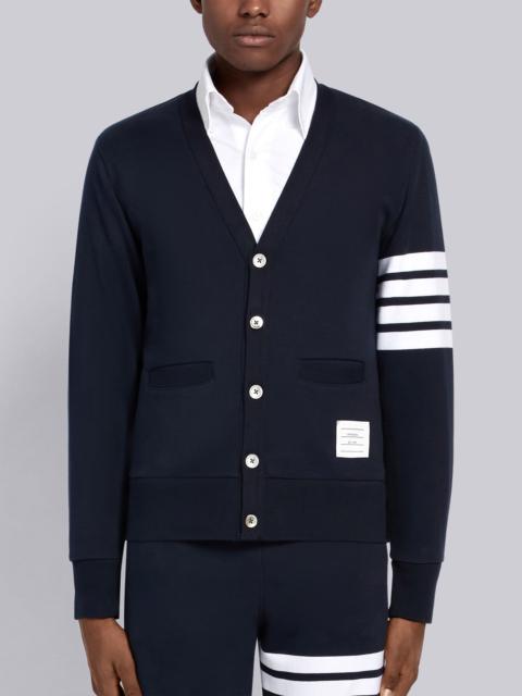 Thom Browne Navy 4-Bar Loopback Jersey V-Neck Cardigan