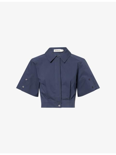 SIMKHAI Sabrina Short-Sleeve Cropped Cotton-Poplin Top