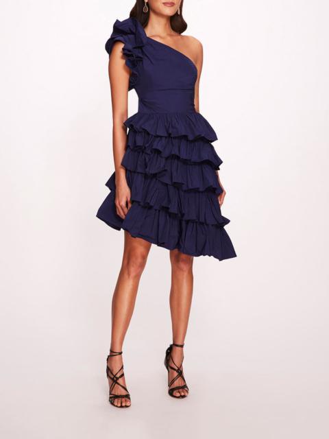 Marchesa TAFFETA TIERED MINI DRESS