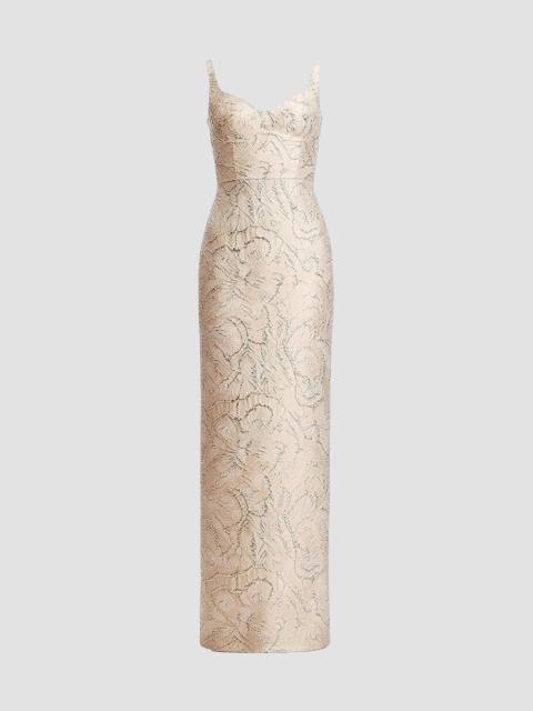 Dress The Population Women's Elijah Metallic Lace Jacquard Column Dress - Champagne