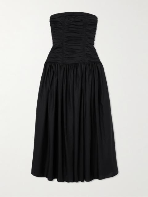 MATTEAU Strapless Ruched Organic Cotton-poplin Midi Dress