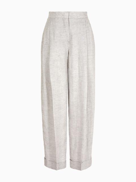 Faded linen trousers with darts and turn-ups