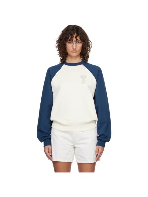 AMI Paris Off-White & Navy Cotton Knitted Ami de Coeur Sweatshirt