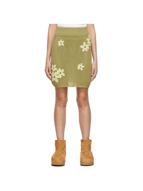 SJYP Green Motif Embroidery Mini Skirt