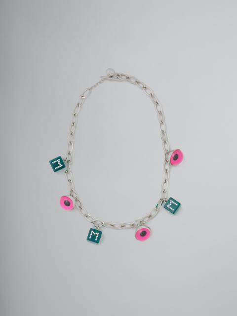 NECKLACE WITH EYE AND DICE CHARMS