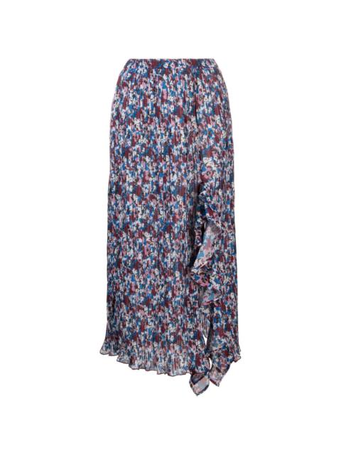 floral-print pleated midi skirt