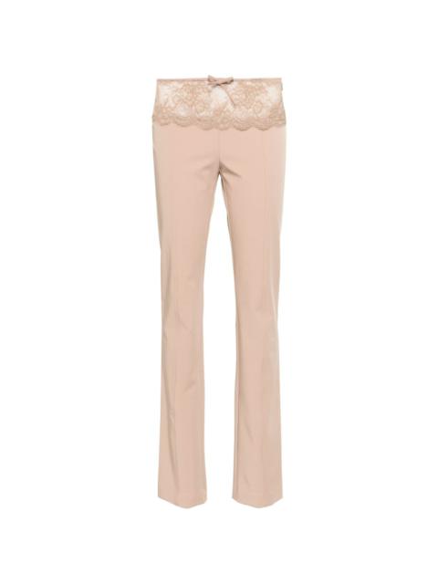 lace-panel slim-fit trousers