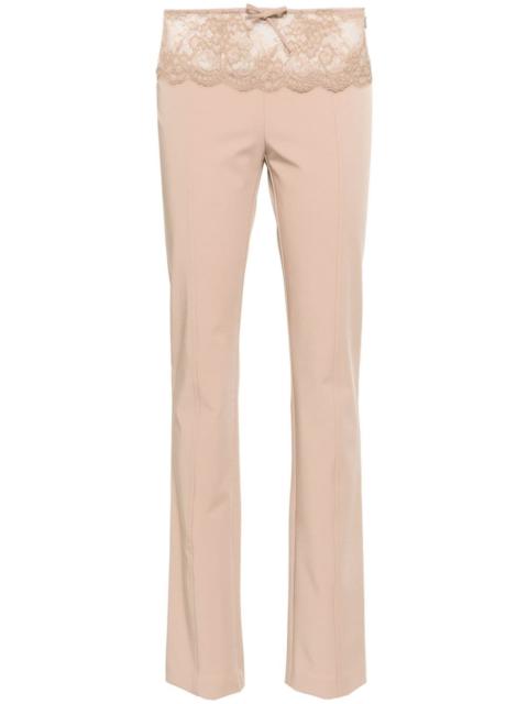 lace-panel slim-fit trousers