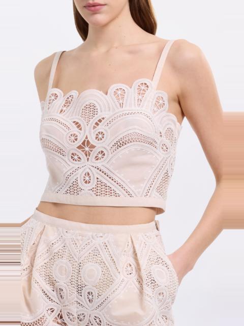ELIE SAAB Embroidered Cotton Top neutral