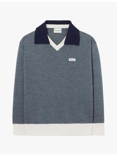 Claudie Pierlot Layered-Collar Branded-Patch Wool-Blend Jumper
