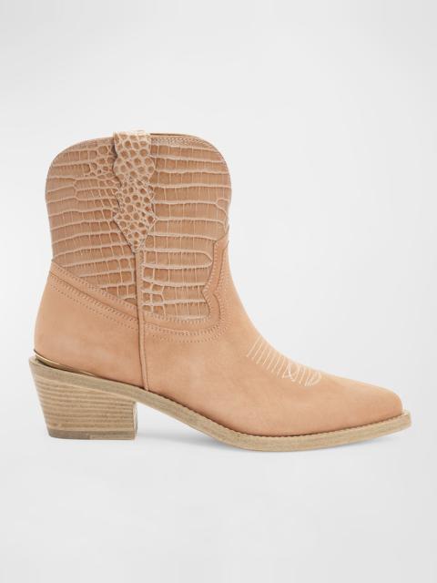 PARTLOW Jena Croco Western Ankle Booties