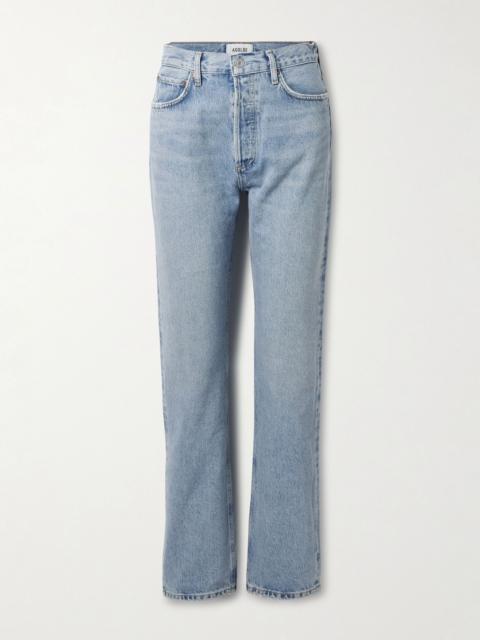 AGOLDE 90's Pinch Waist Long frayed high-rise straight-leg jeans Light denim