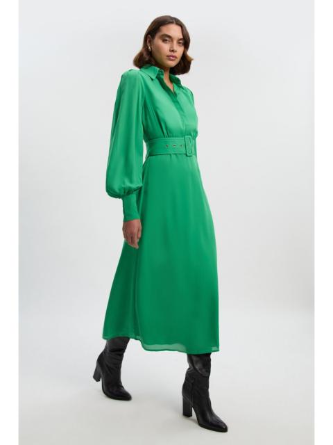 KAREN MILLEN Georgette Belted Woven Shirt Dress