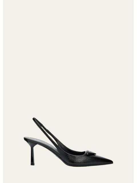 Prada 75mm Triangle Logo Leather Slingback Pumps