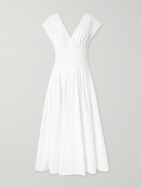 SIMKHAI Nina Pleated Cotton-blend Poplin Midi Dress