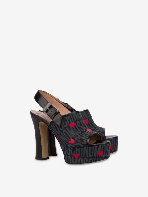 Moschino DENIM SANDALS ALLOVER LOGO WITH HEARTS
