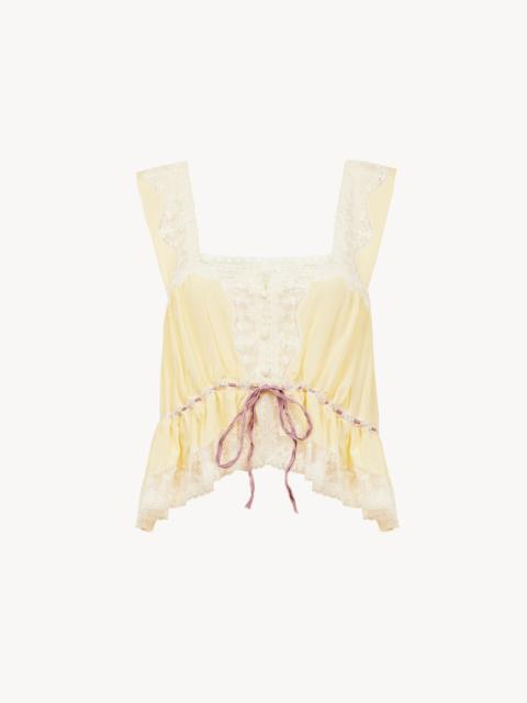 Chloé SQUARE-NECK CROPPED TOP IN SILK HABOTAI & LACE
