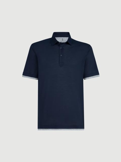 Brunello Cucinelli Silk and cotton jersey shirt-style collar polo with faux-layering