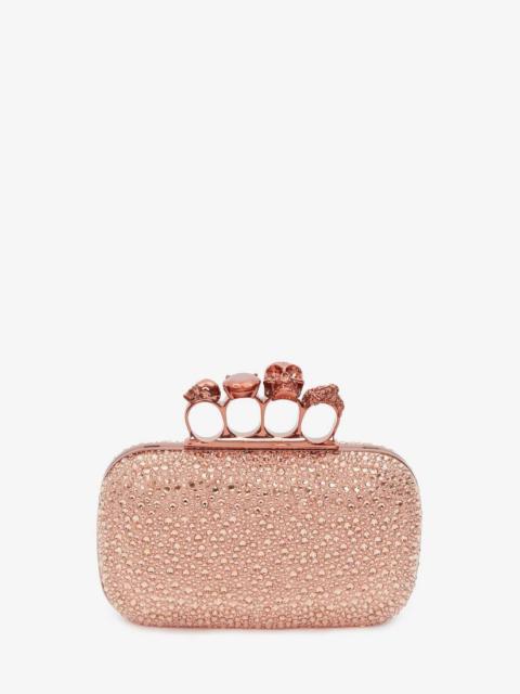 Alexander McQueen Skull Four Ring Clutch With Chain in Apricot