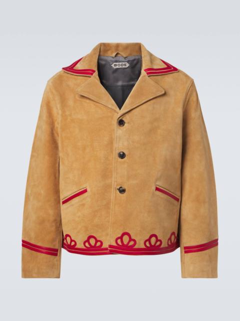 BODE Trefoil leather-trimmed suede jacket