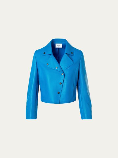 AKRIS Perforated Leather Crop Moto Jacket