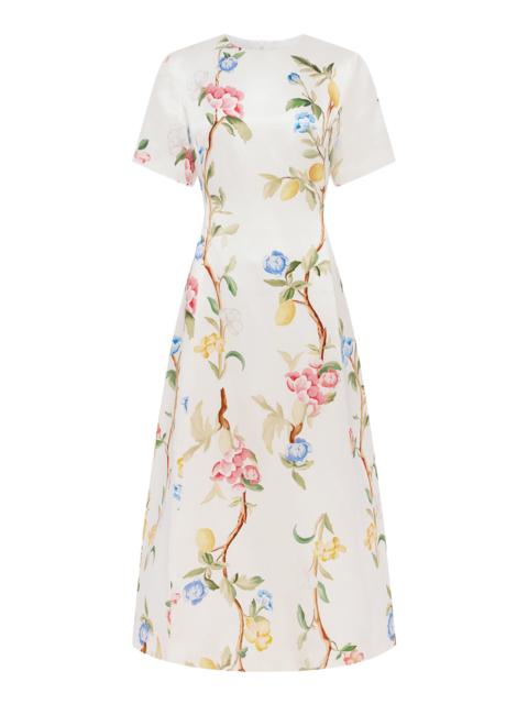 LEO LIN Caroline Floral-Print Linen-Silk Midi Dress floral