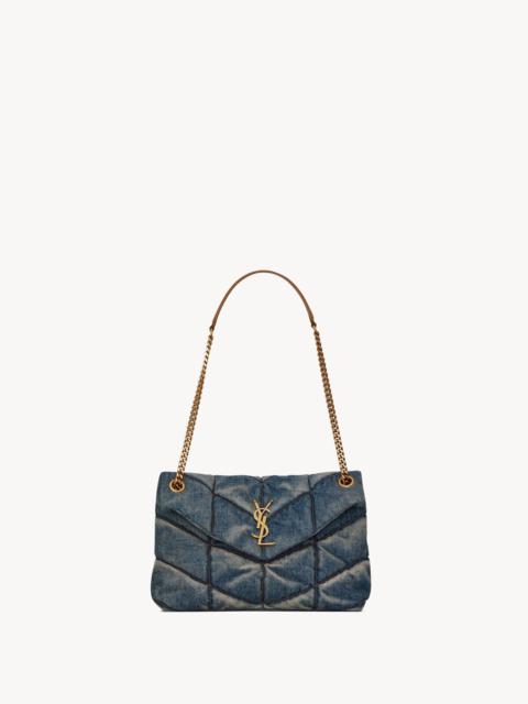 SAINT LAURENT PUFFER SMALL IN SUEDE AND DENIM