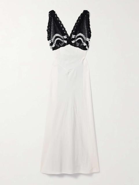 diotima Pavona two-tone crocheted cotton-trimmed twill maxi dress Ivory